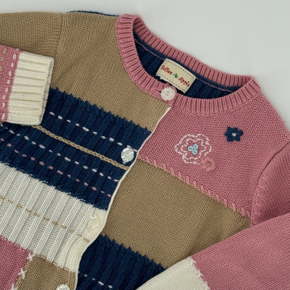 Vintage Toffee & Apple Toddler 2T 3T Patchwork Knit Cardigan‎